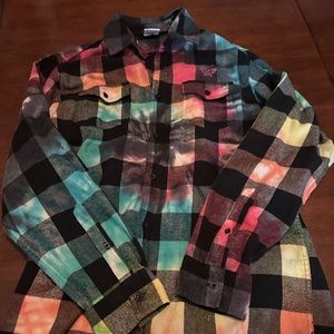 Odd Future Tie Dye Woven Flannel L/S Button Front Shirt Buffalo Check Men's Sz M